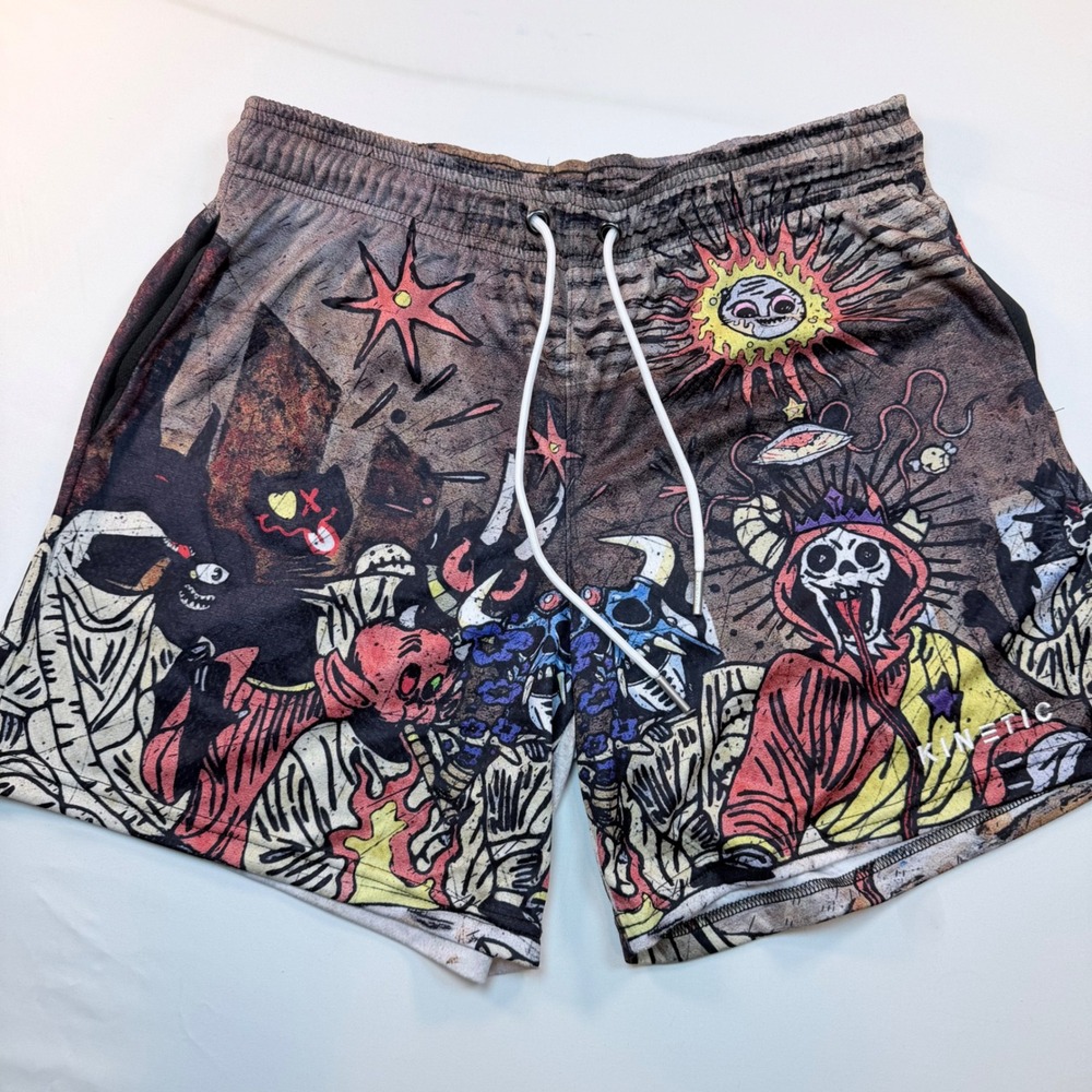 Kinetic USA Graphic Shorts Mens L Horror Gothic Skull Streetwear All Over Print